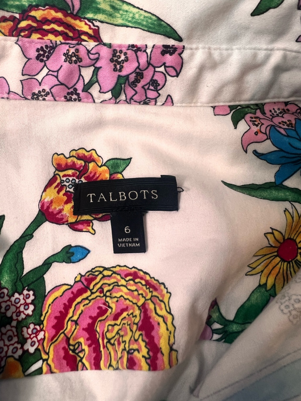 Talbots White Floral Midi Dress with Blue Placket - Picture 4 of 9
